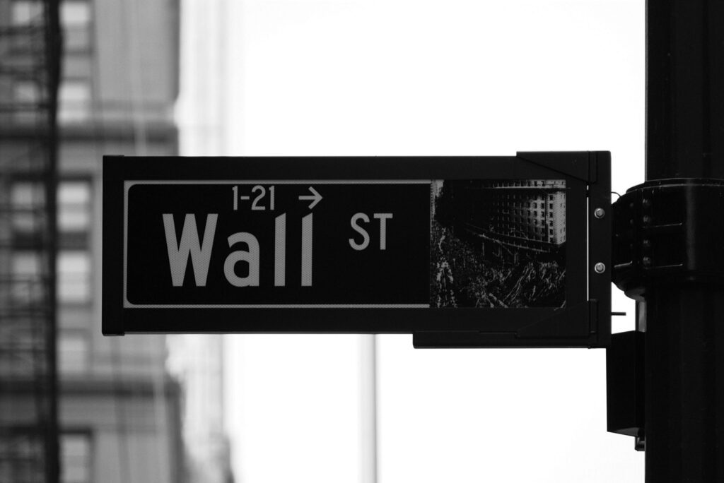 Black and white photo of a Wall Street street sign.
