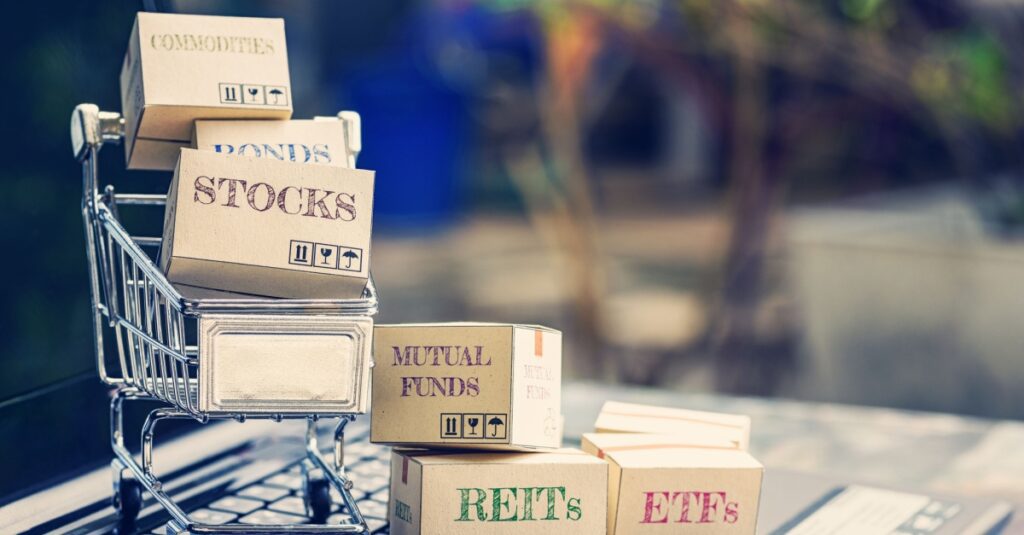 Mini shopping cart filled with investment boxes